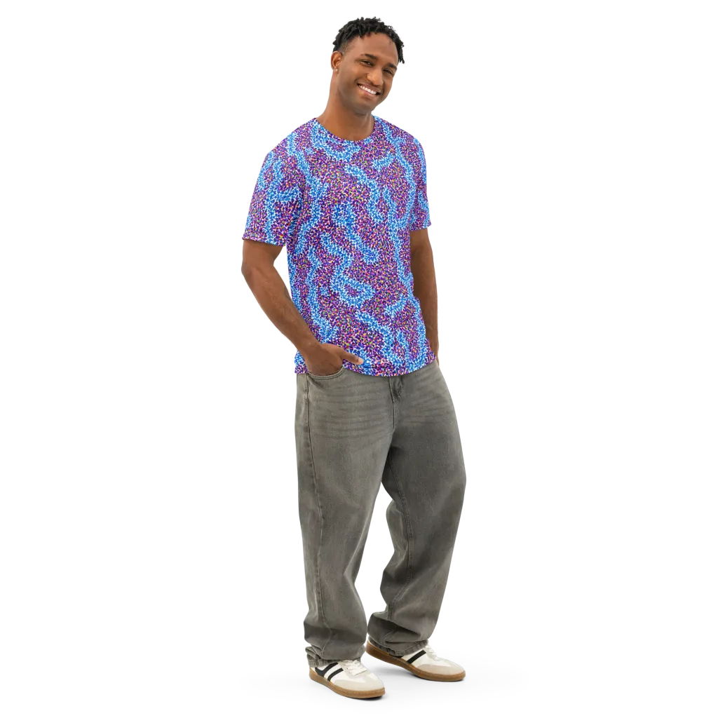 Prismatic Current on Men's Cotton Crew Neck T-Shirt — Right Front