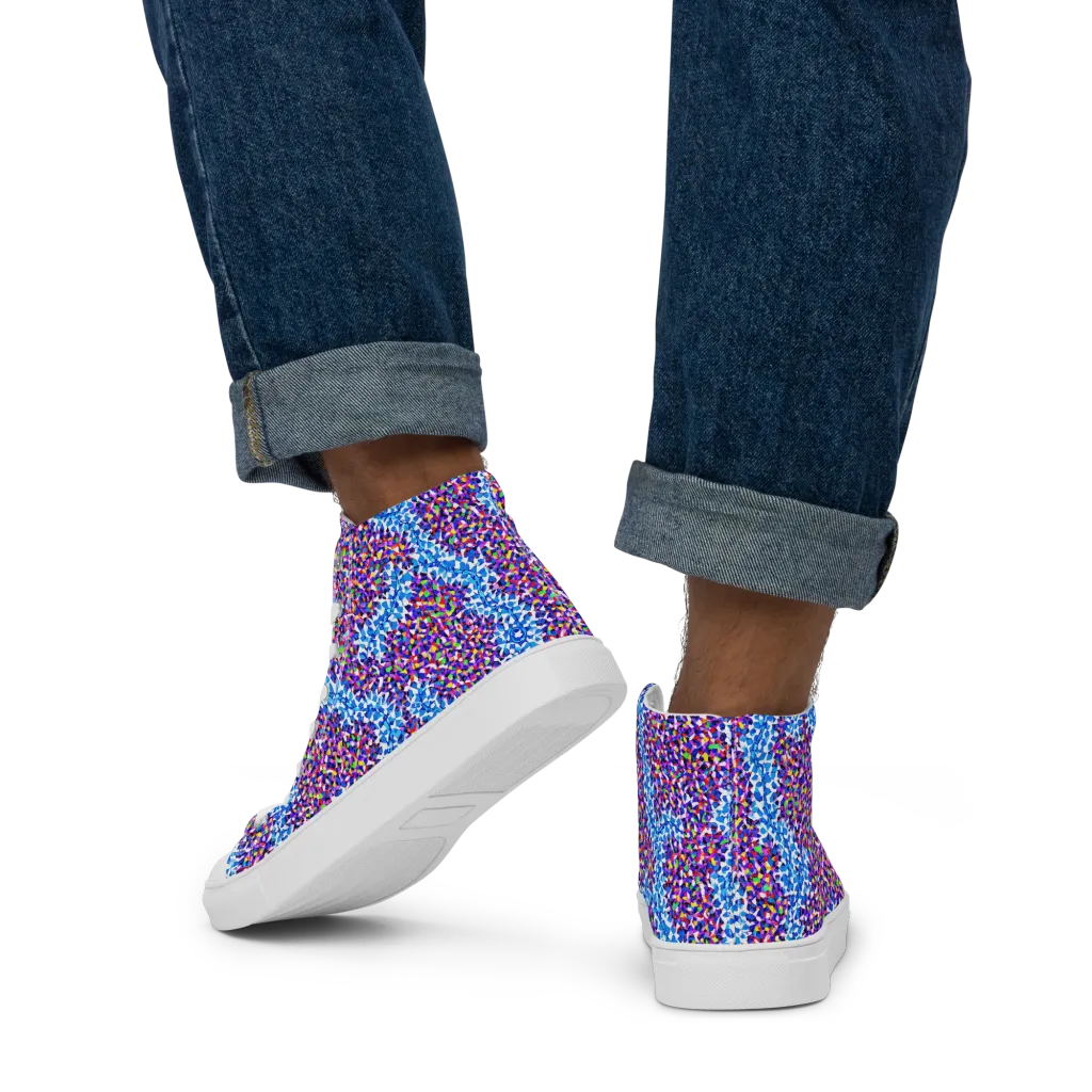 Prismatic Current on Men's High Top Canvas Shoes — Back