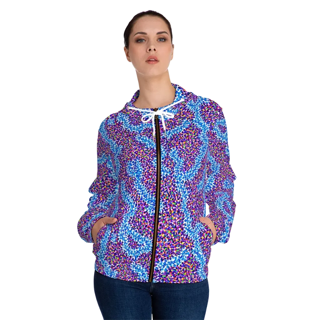 Prismatic Current on Women's Full-Zip Hoodie — Front On Person