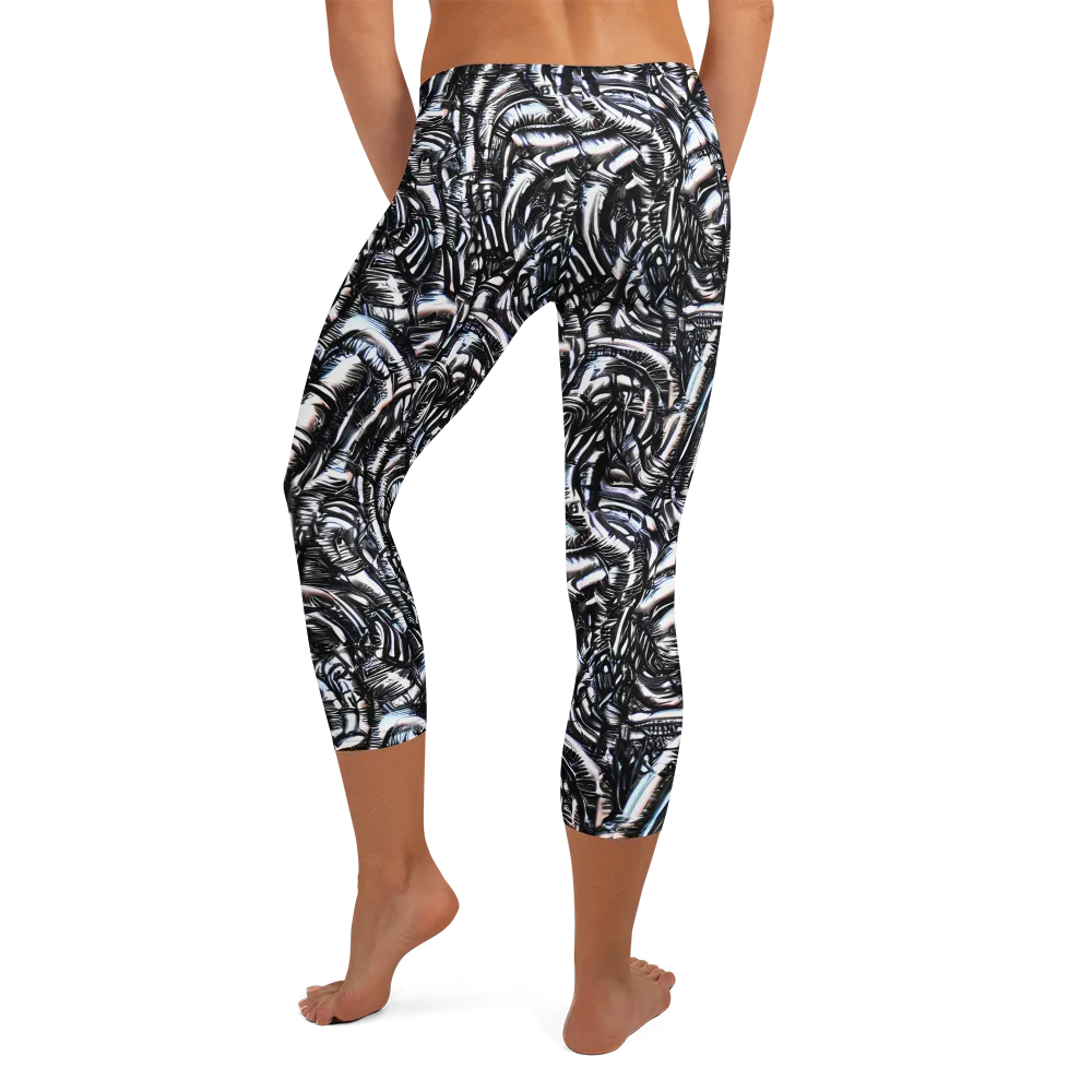 Black Ice Bloom on Capri Leggings — Back