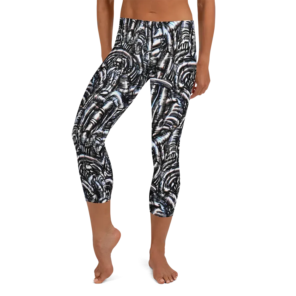 Black Ice Bloom on Capri Leggings — Front