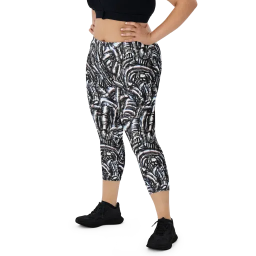 Black Ice Bloom on a Capri Leggings