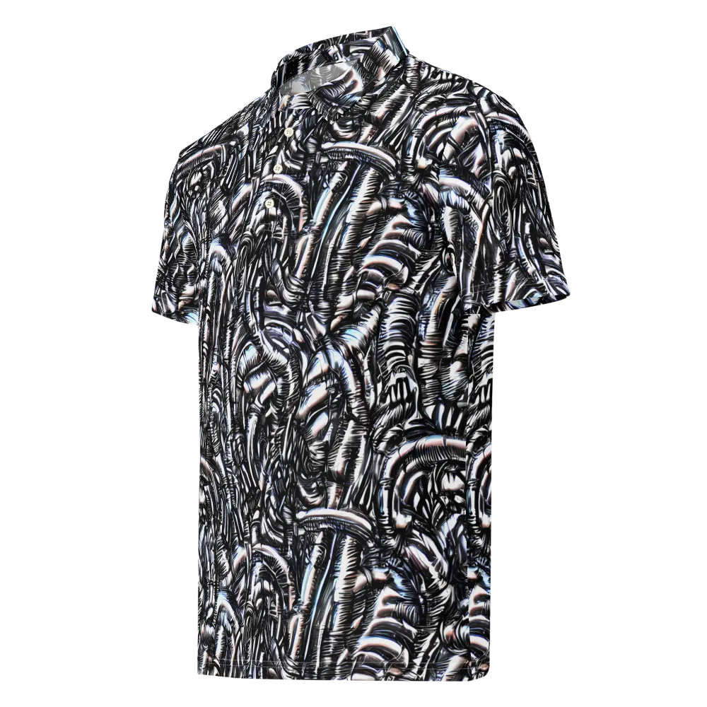 Black Ice Bloom on Men's Slim Fit Polo Shirt — Left Front