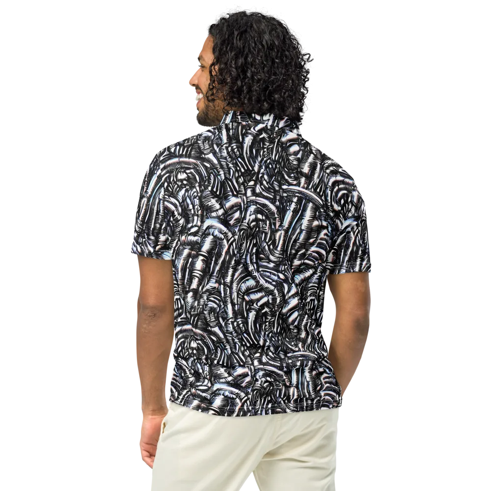 Black Ice Bloom on Men's Slim Fit Polo Shirt — Back