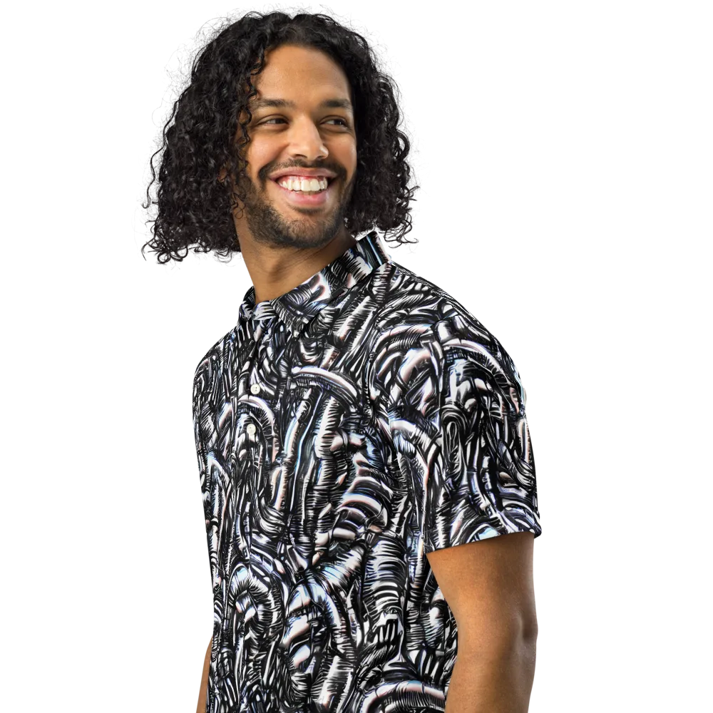Black Ice Bloom on Men's Slim Fit Polo Shirt — Left Front