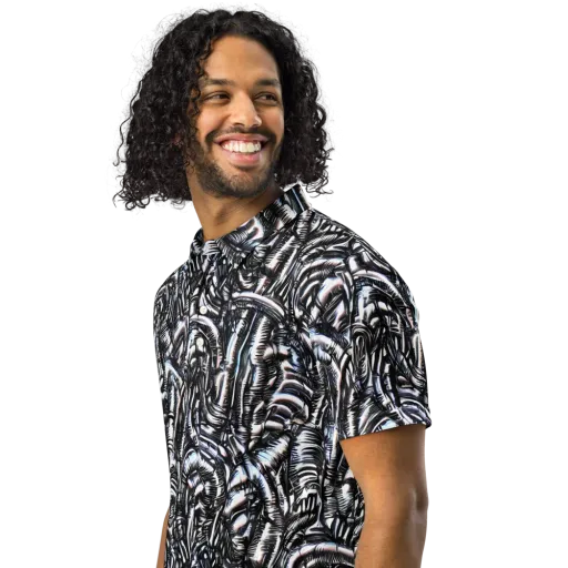 Black Ice Bloom on a Men's Slim Fit Polo Shirt