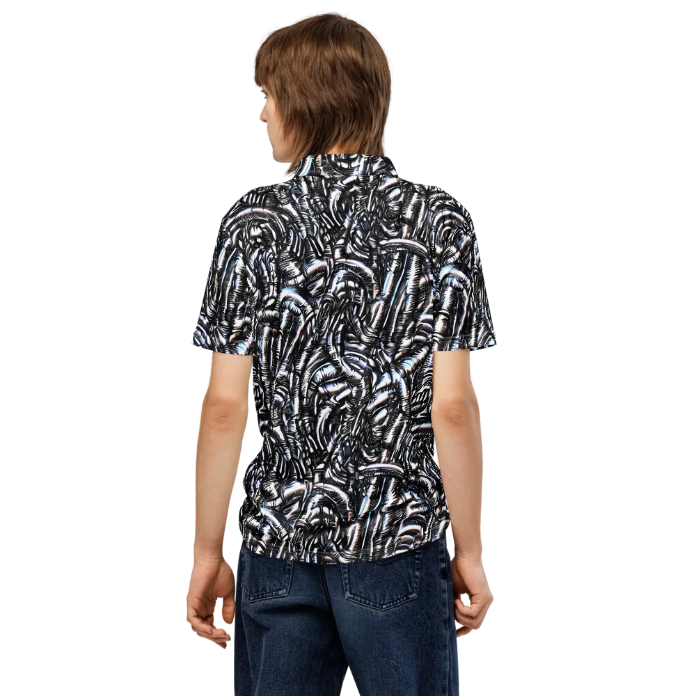 Black Ice Bloom on Men's Slim Fit Polo Shirt — Back