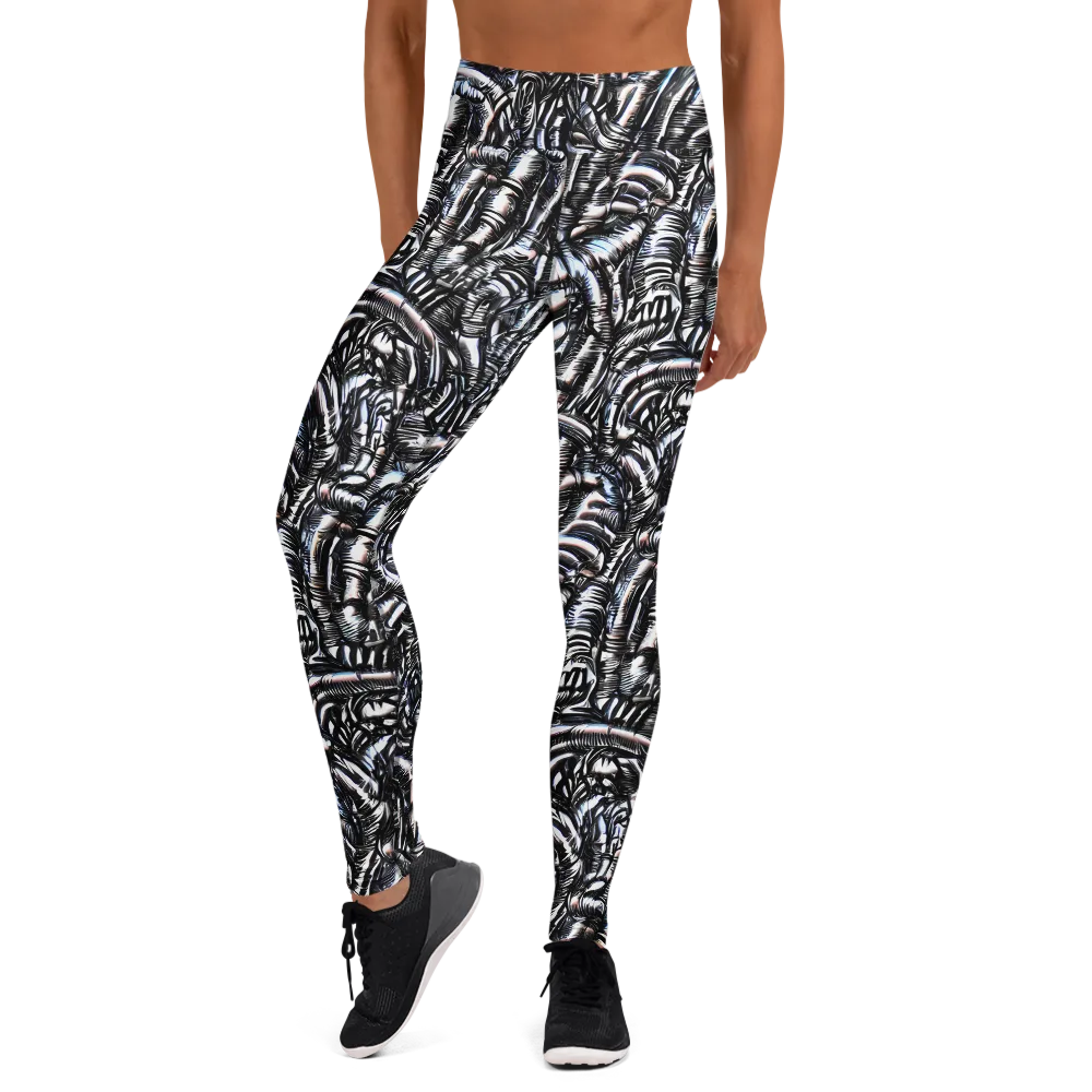 Black Ice Bloom on Yoga Leggings — Front