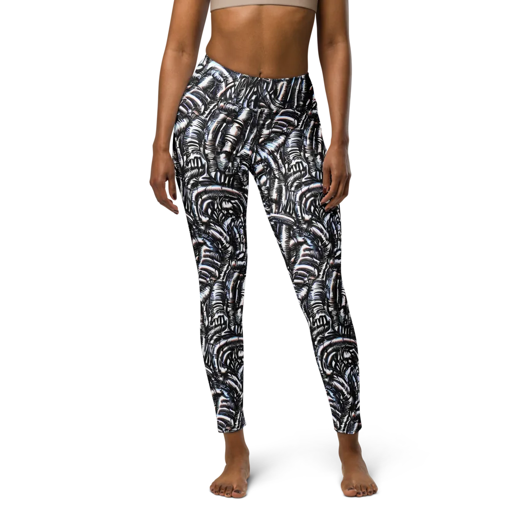 Black Ice Bloom on Yoga Leggings — Front