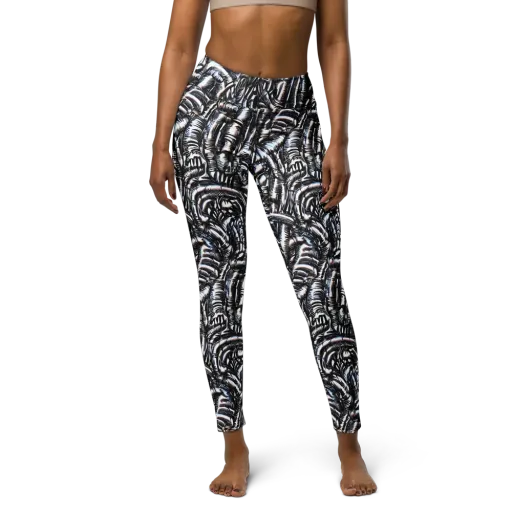 Black Ice Bloom on a Yoga Leggings