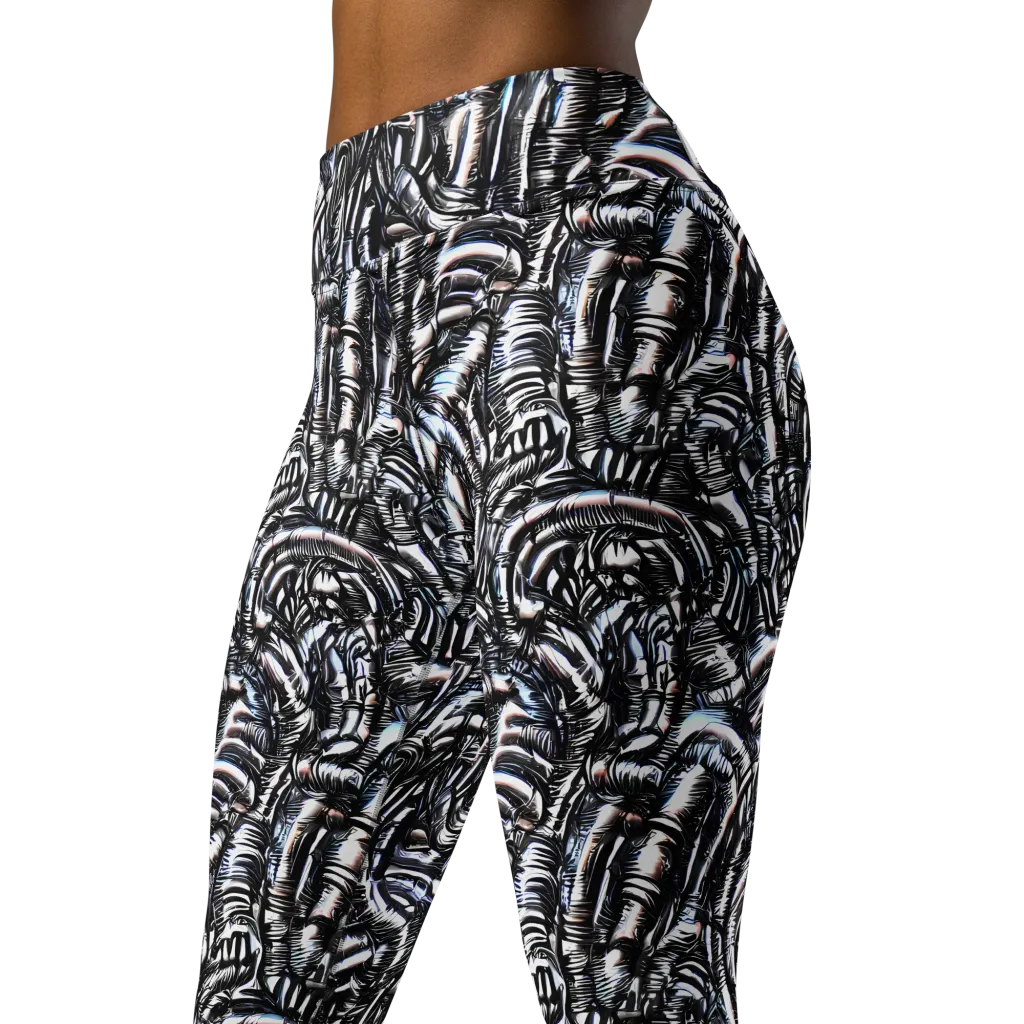 Black Ice Bloom on Yoga Leggings — Left Front