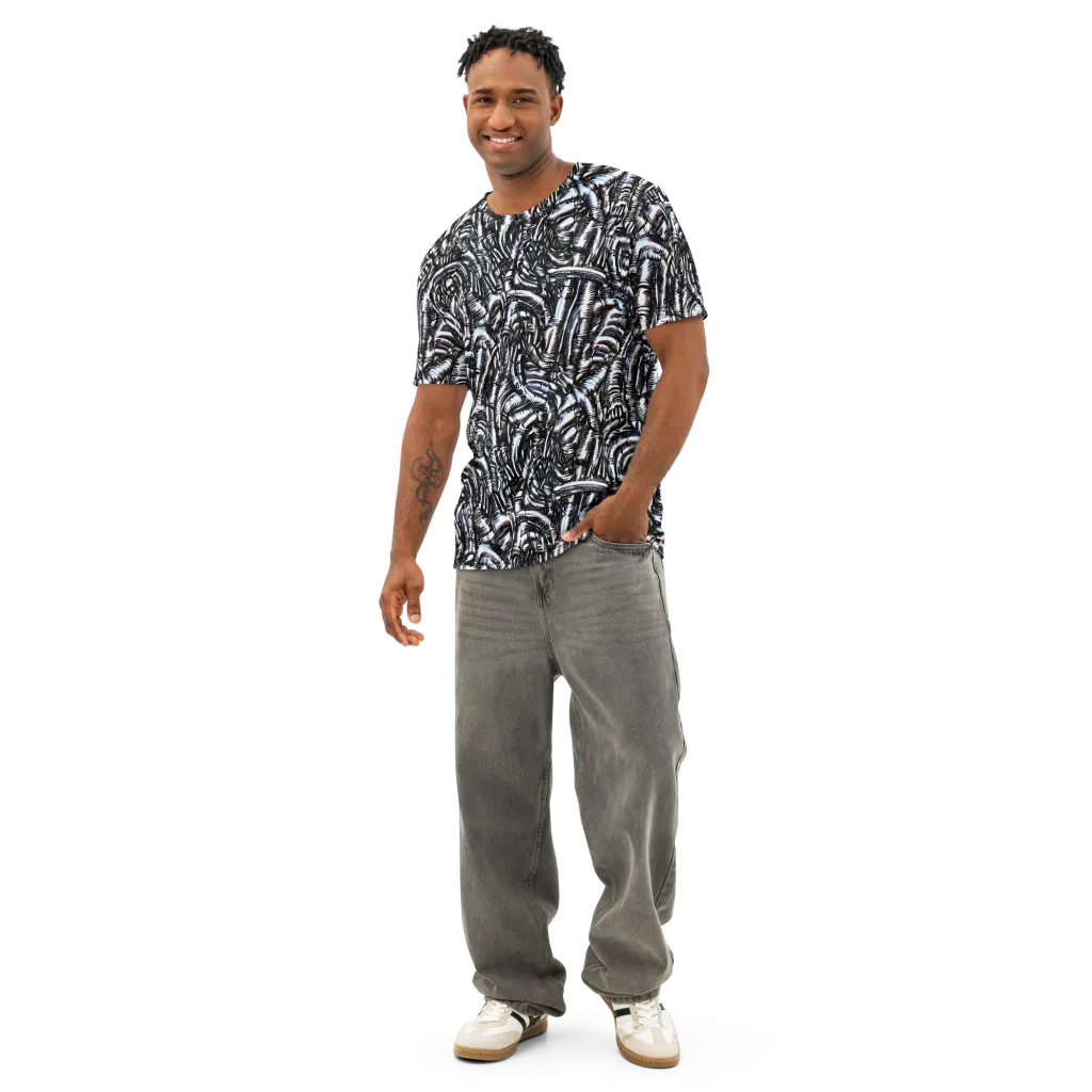 Black Ice Bloom on Men's Cotton Crew Neck T-Shirt — Front