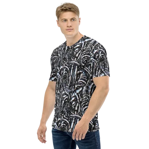 Black Ice Bloom on a Men's Crew Neck T-Shirt