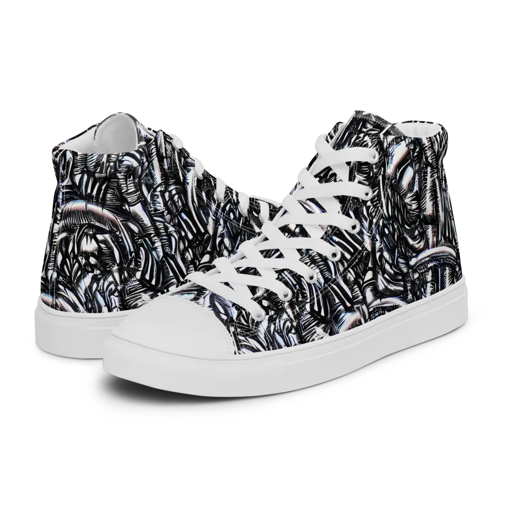 Black Ice Bloom on Men's High Top Canvas Shoes — Left