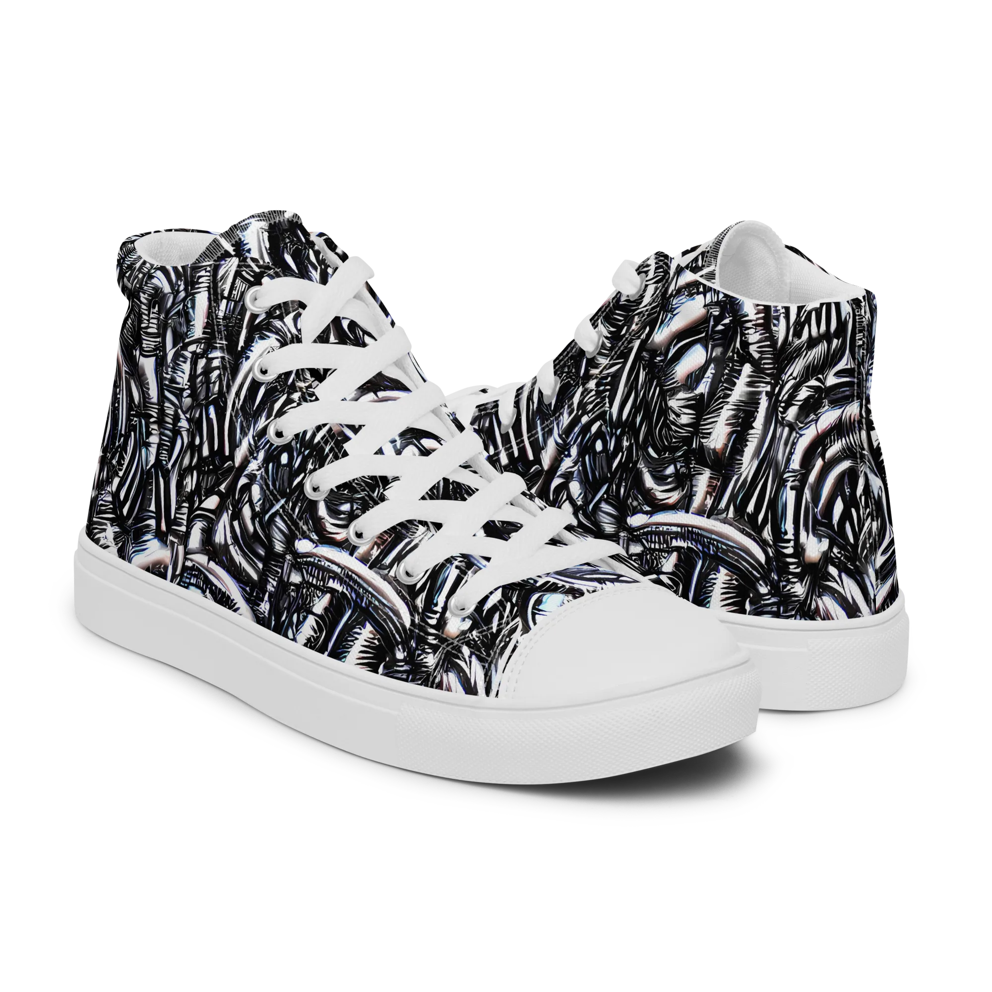 Black Ice Bloom on Men's High Top Canvas Shoes — Right