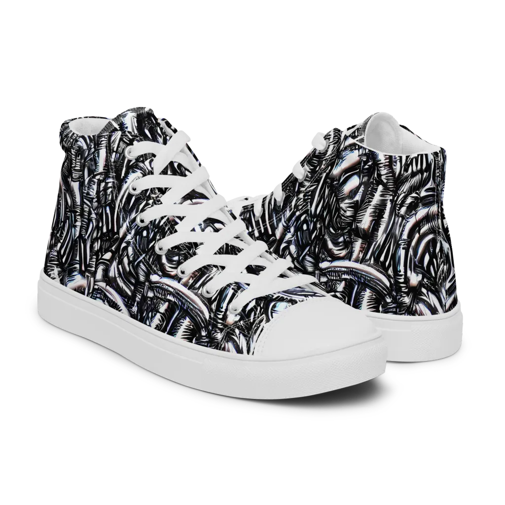 Black Ice Bloom on Men's High Top Canvas Shoes — Right