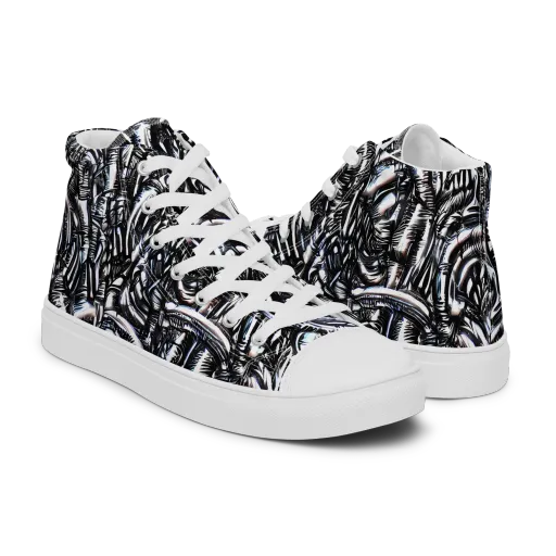 Black Ice Bloom on a Men's High Top Canvas Shoes