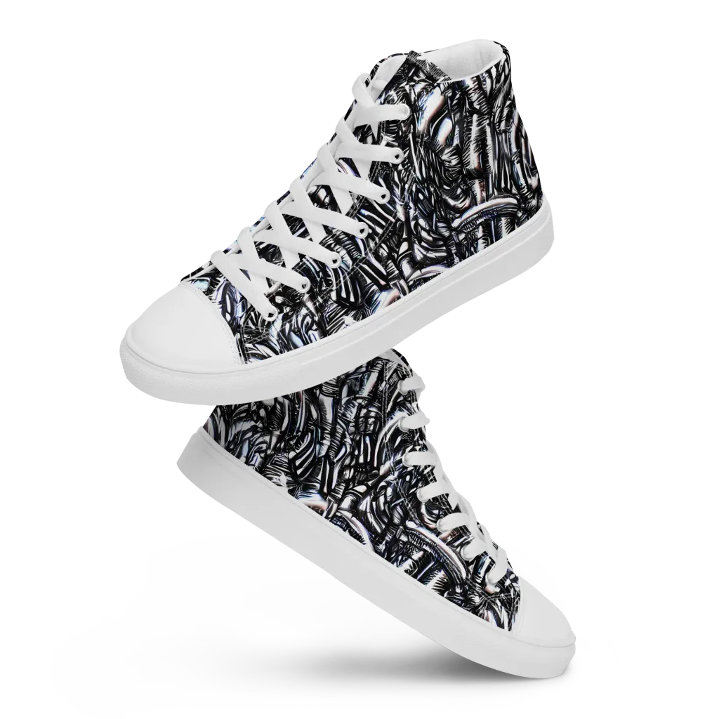 Black Ice Bloom on Men's High Top Canvas Shoes — Front
