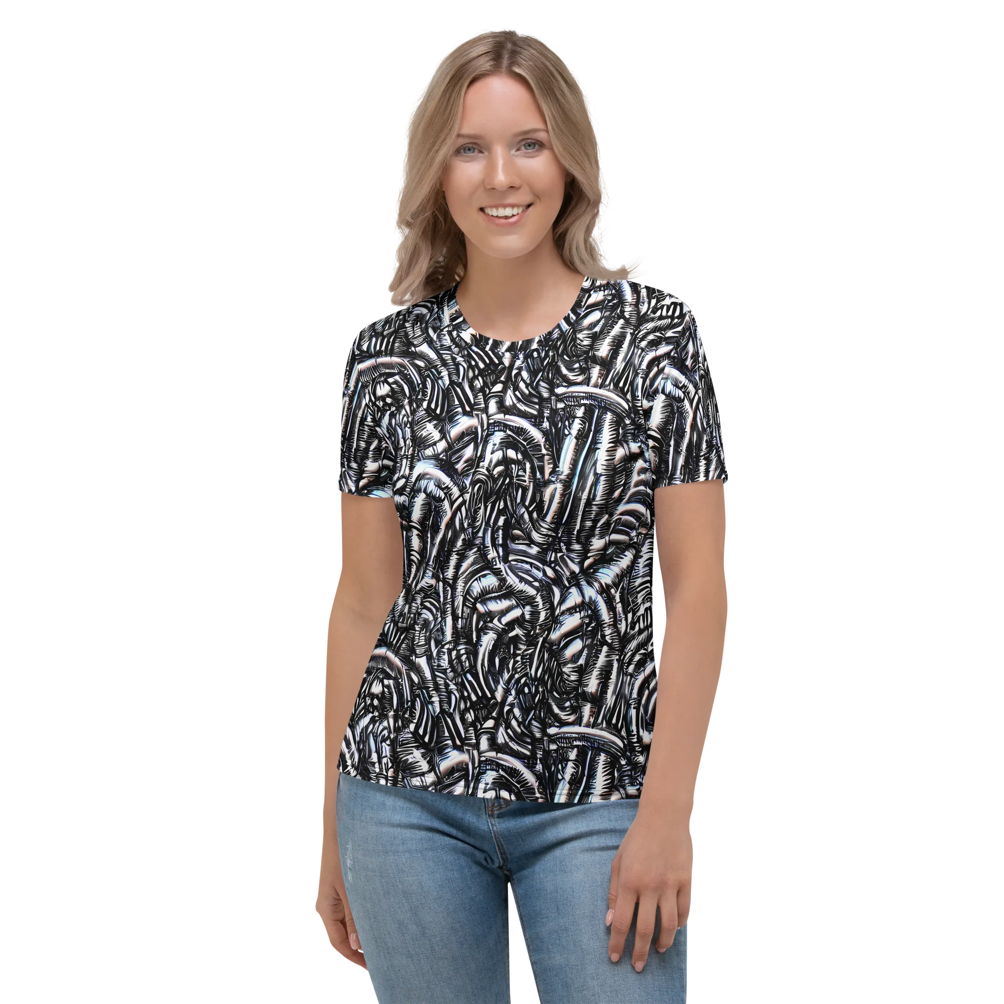 Black Ice Bloom on Women's Crew Neck T-Shirt — Front