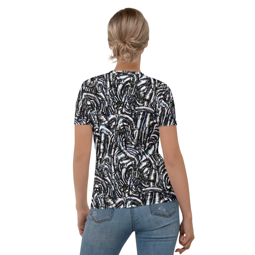 Black Ice Bloom on Women's Crew Neck T-Shirt — Back