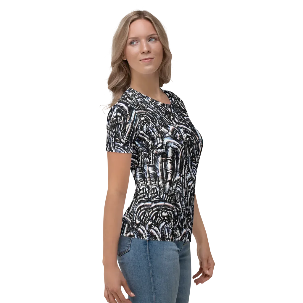 Black Ice Bloom on Women's Crew Neck T-Shirt — Right