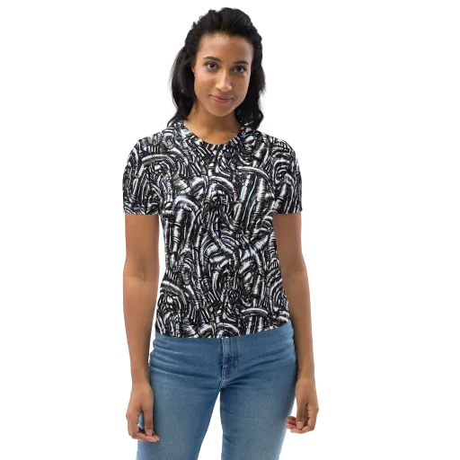 Black Ice Bloom on a Women's Crew Neck T-Shirt