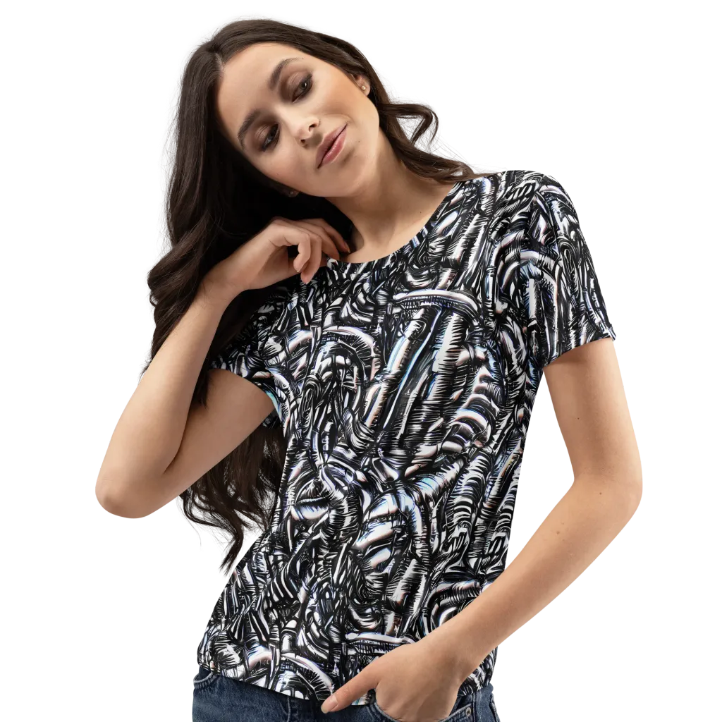 Black Ice Bloom on Women's Crew Neck T-Shirt — Left Front