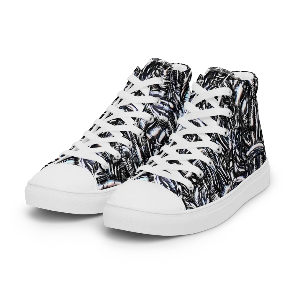 Black Ice Bloom on Women's High Top Canvas Shoes — Left Front