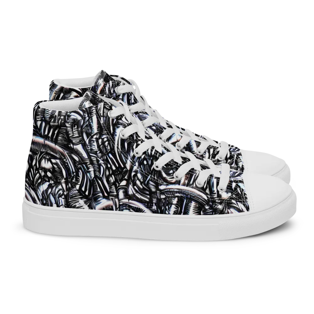 Black Ice Bloom on Women's High Top Canvas Shoes — Right