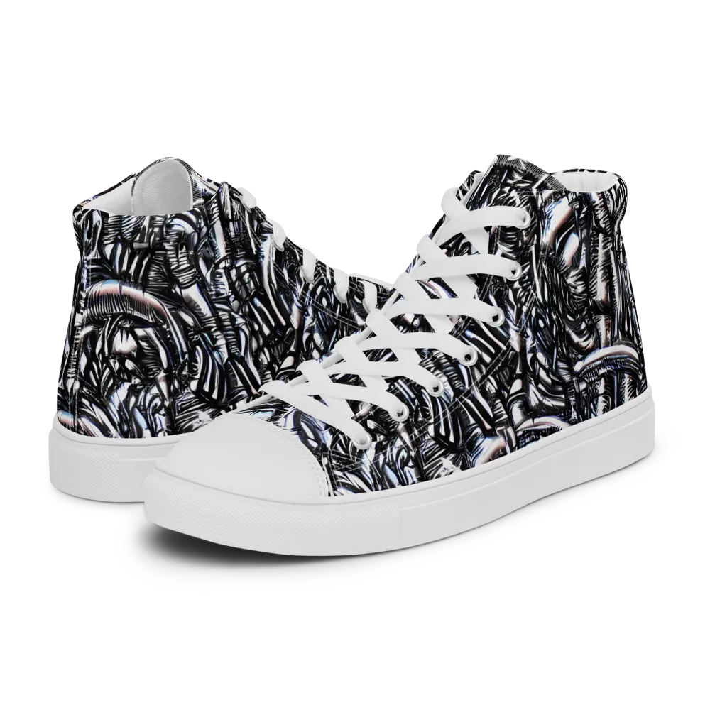Black Ice Bloom on Women's High Top Canvas Shoes — Left