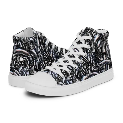 Black Ice Bloom on a Women's High Top Canvas Shoes