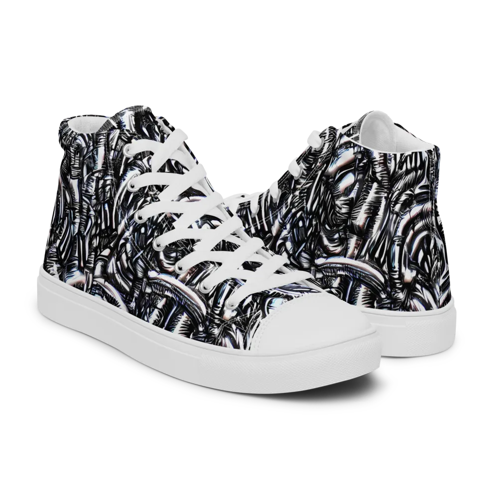 Black Ice Bloom on Women's High Top Canvas Shoes — Right