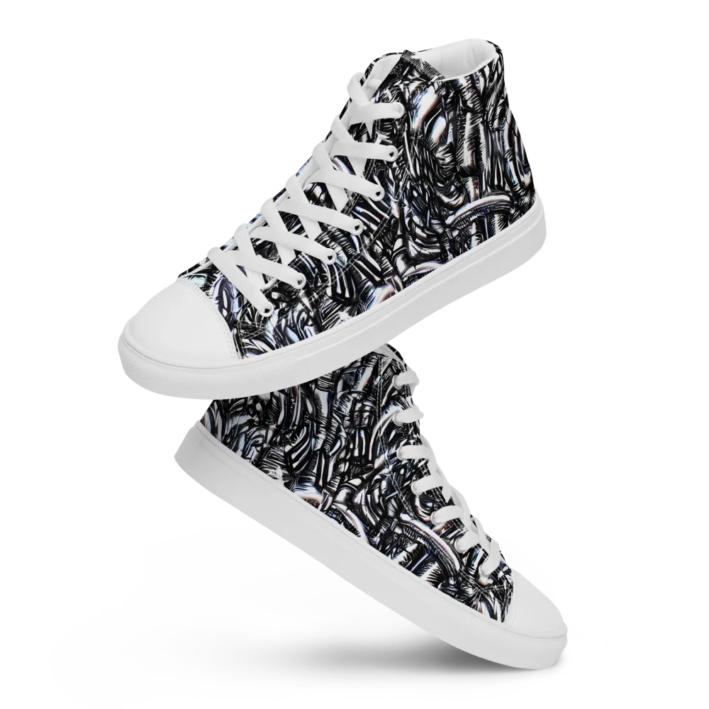 Black Ice Bloom on Women's High Top Canvas Shoes — Front