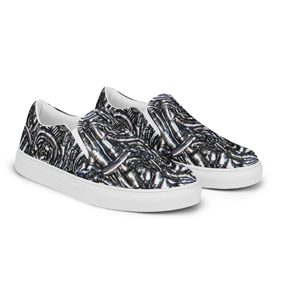 Black Ice Bloom on Men's Slip-On Canvas Shoes — Right Front