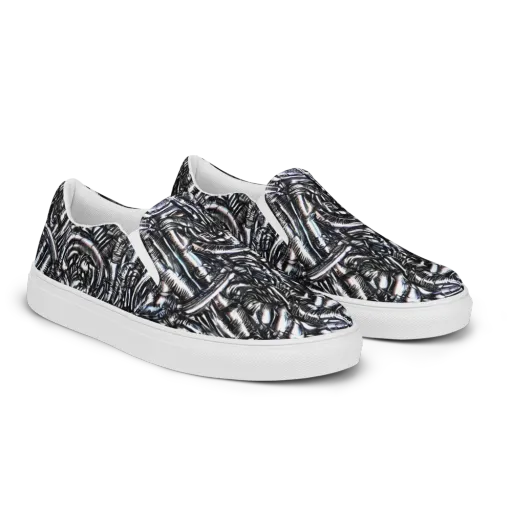 Black Ice Bloom on a Men's Slip-On Canvas Shoes
