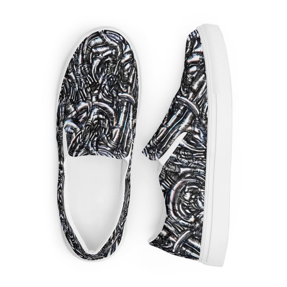 Black Ice Bloom on Men's Slip-On Canvas Shoes — Front