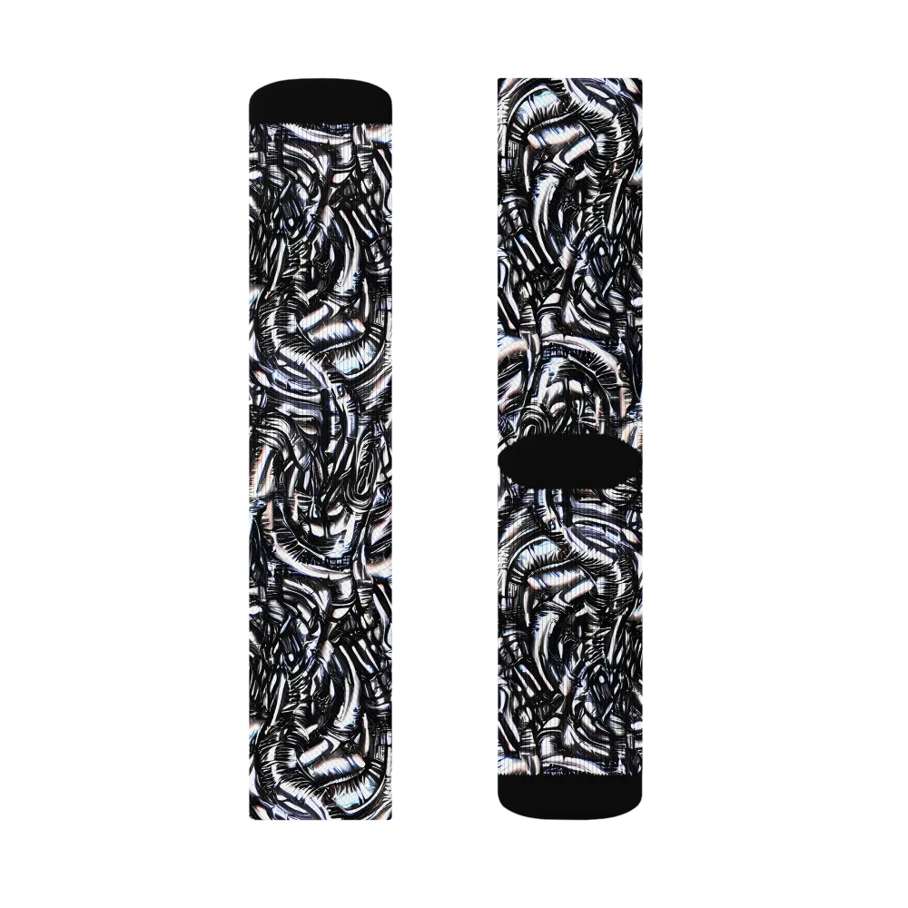 Black Ice Bloom on Socks — Left Sock