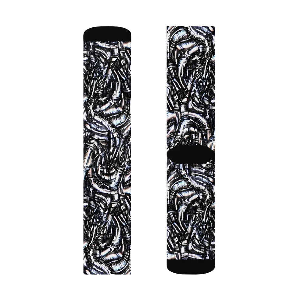 Black Ice Bloom on Socks — Right Sock