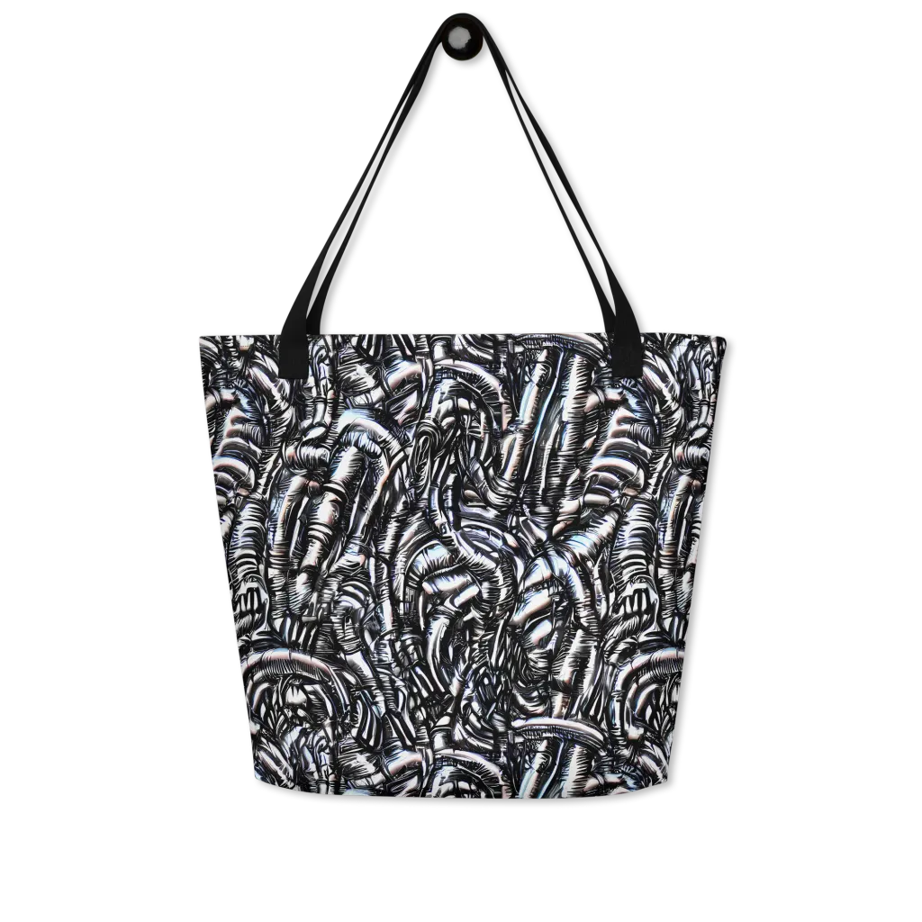 Black Ice Bloom on Large Tote Bag W/ Pocket — Front