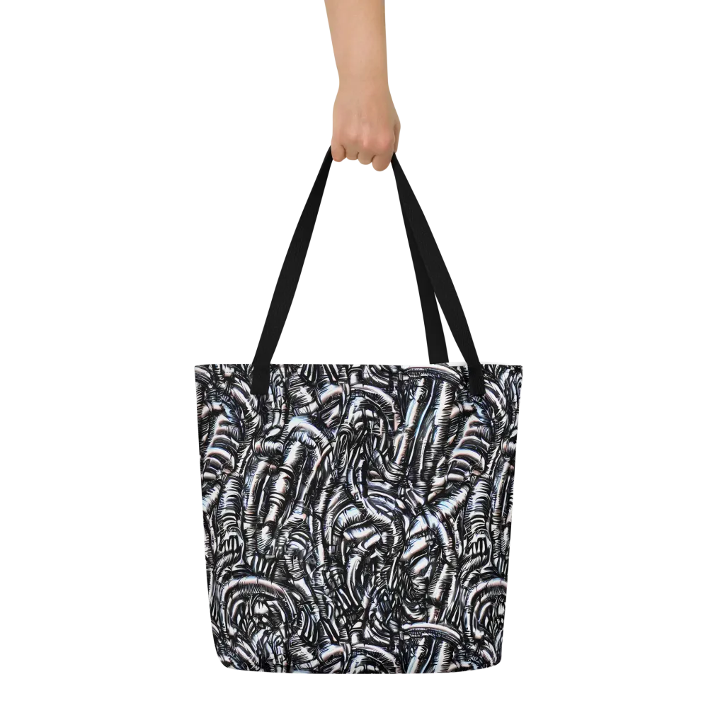 Black Ice Bloom on Large Tote Bag W/ Pocket — Front