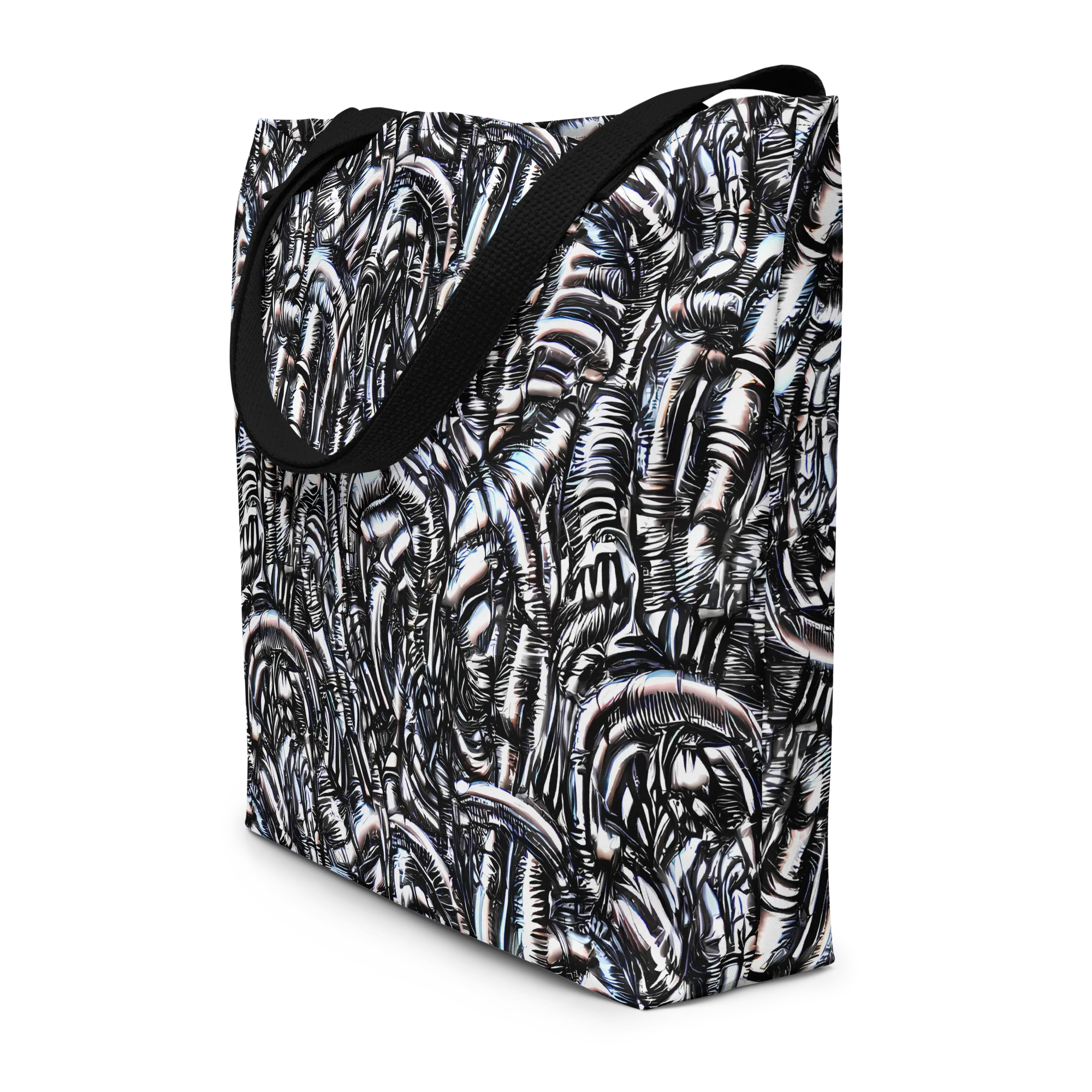 Black Ice Bloom on Large Tote Bag W/ Pocket — Front