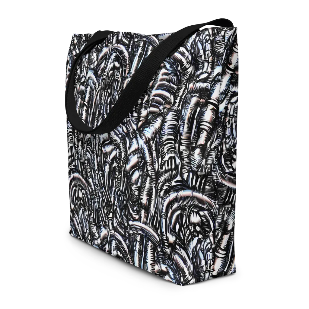 Black Ice Bloom on Large Tote Bag W/ Pocket — Front