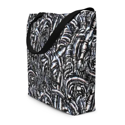 Black Ice Bloom on a Large Tote Bag W/ Pocket