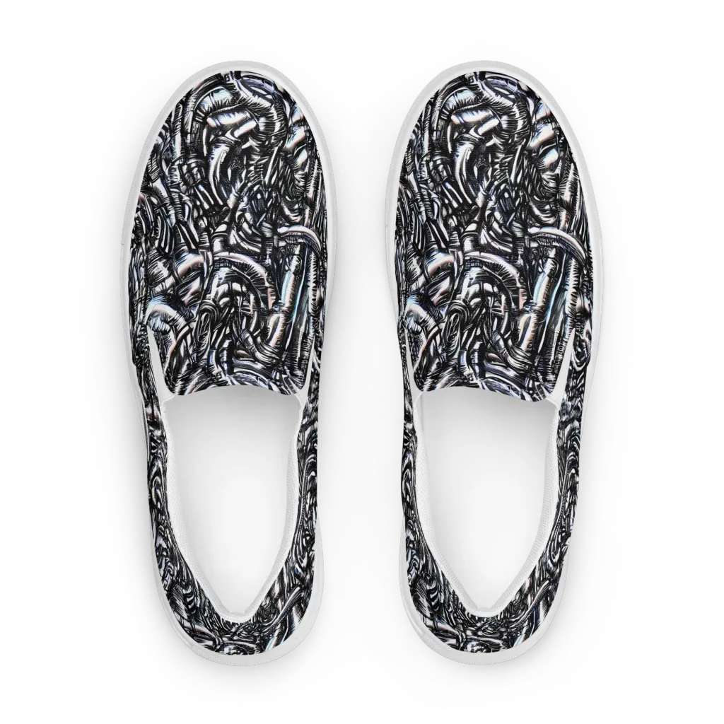 Black Ice Bloom on Women's Slip-On Canvas Shoes — Front