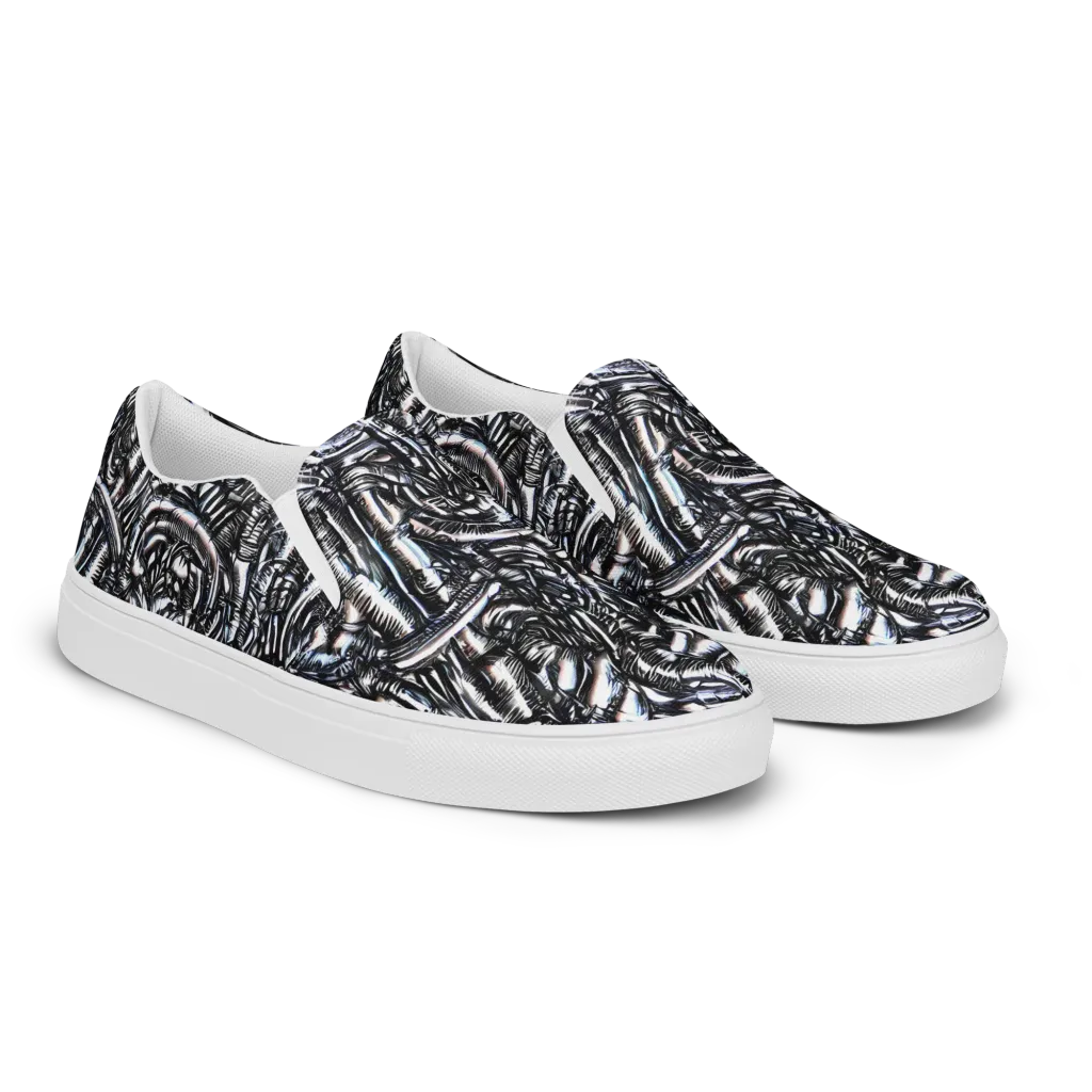 Black Ice Bloom on Women's Slip-On Canvas Shoes — Right Front