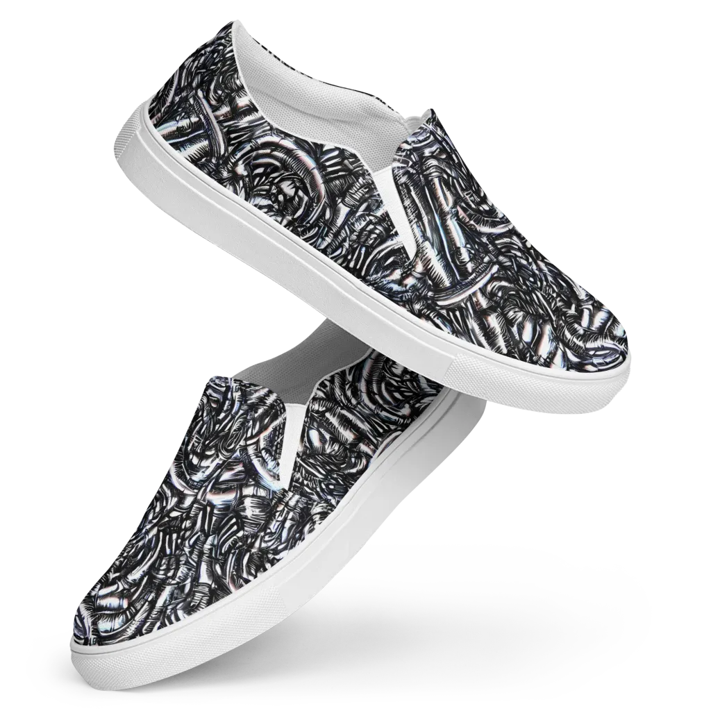 Black Ice Bloom on Women's Slip-On Canvas Shoes — Front