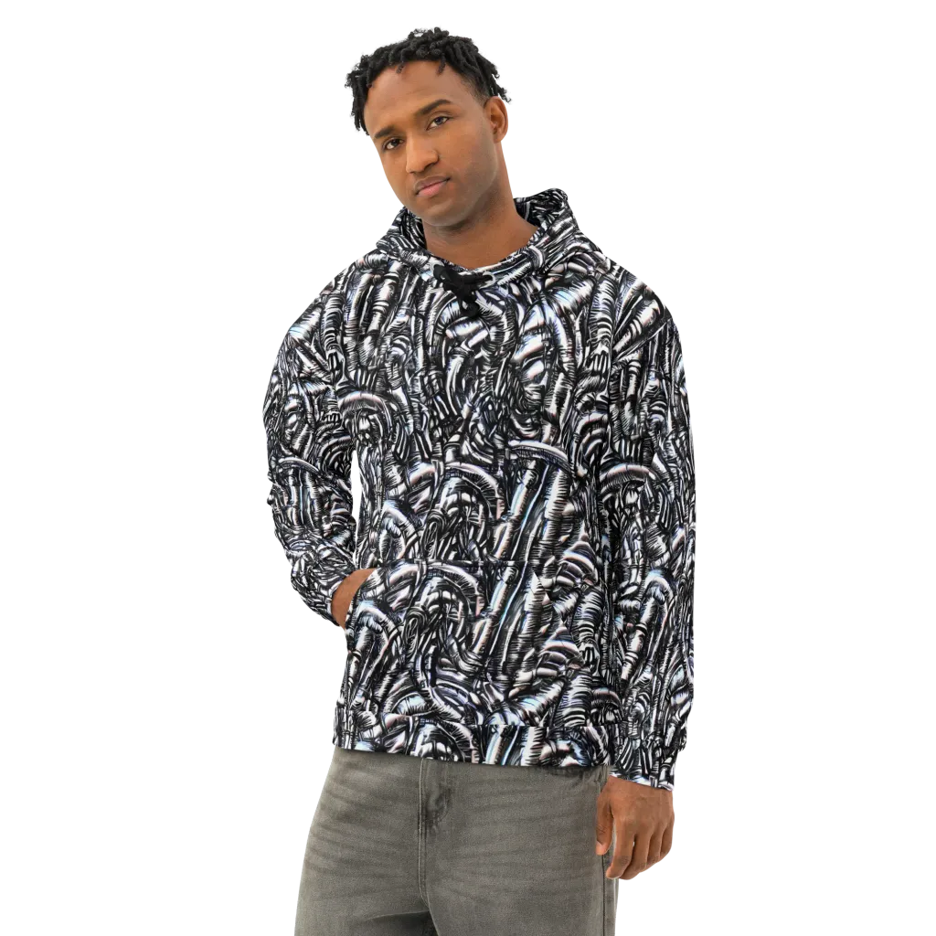 Black Ice Bloom on Cotton Hoodie — Left Front