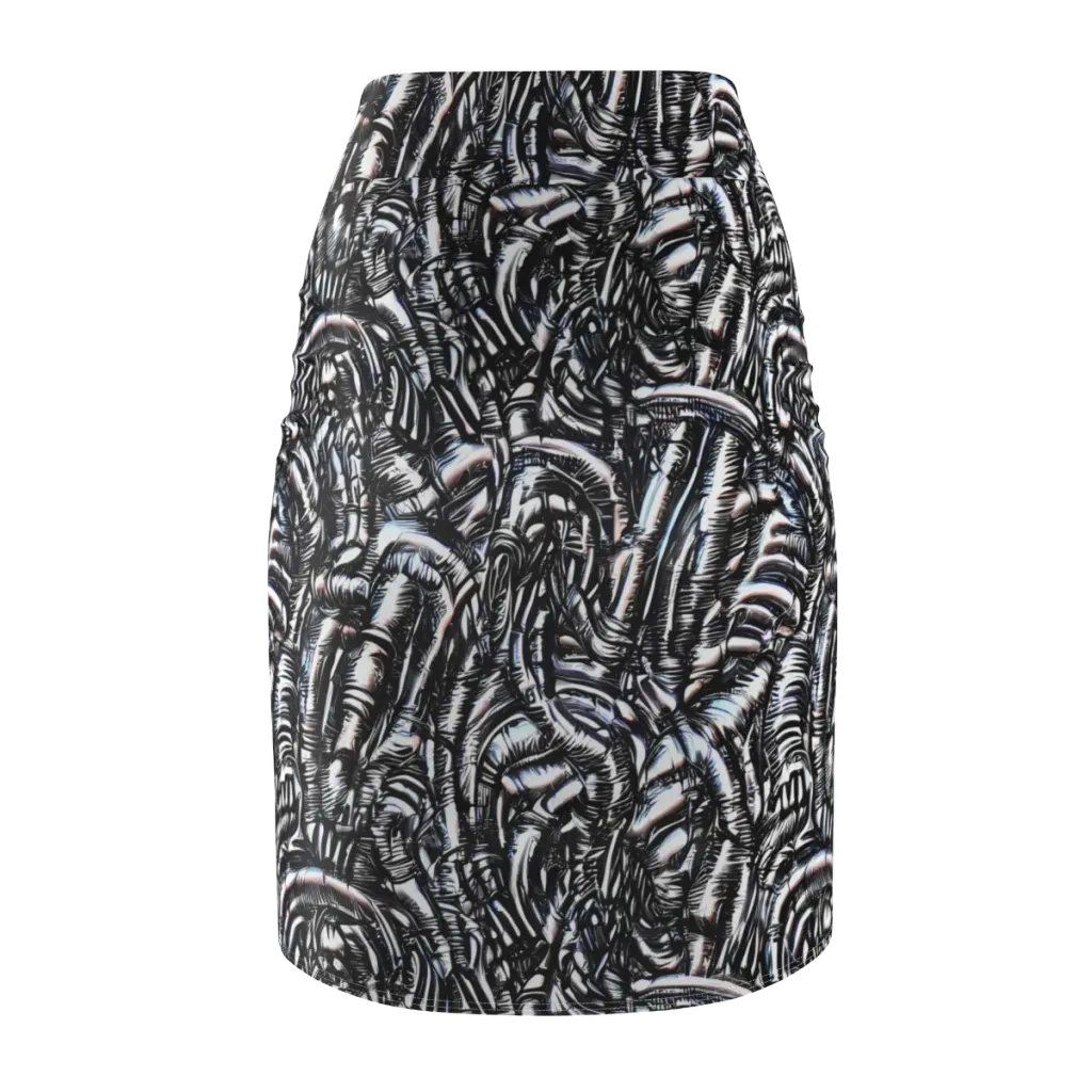 Black Ice Bloom on Pencil Skirt — Back