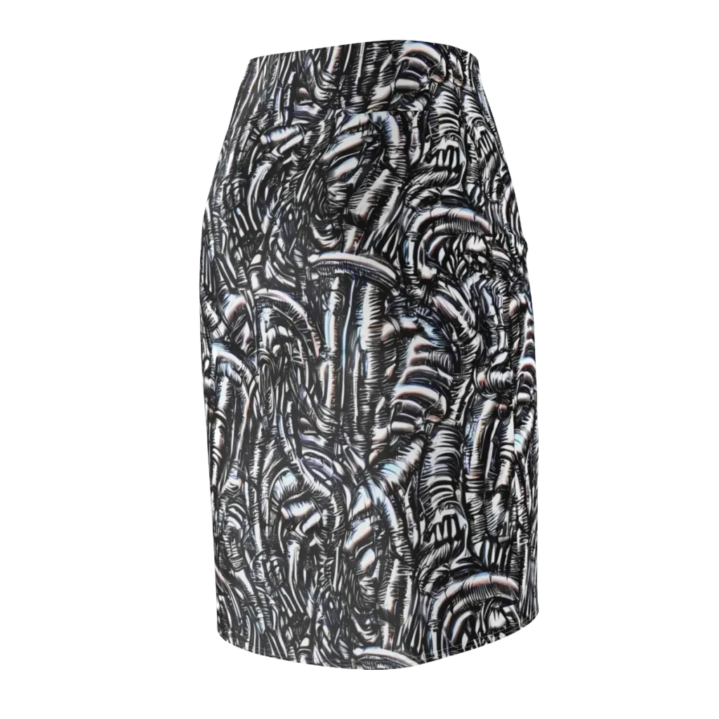 Black Ice Bloom on Pencil Skirt — Back Side