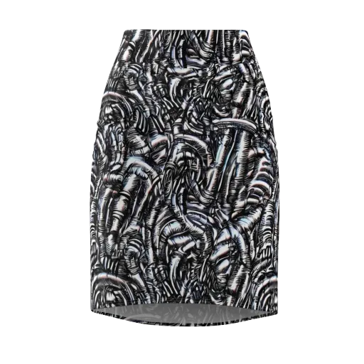 Black Ice Bloom on a Pencil Skirt